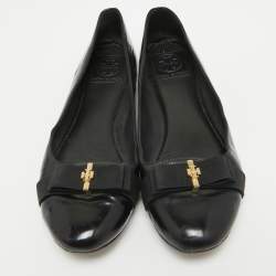 Tory Burch Black Patent Leather Bow Ballet Flats Size 39