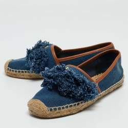 Tory Burch Blue Denim Shaw Espadrille Flats Size 38