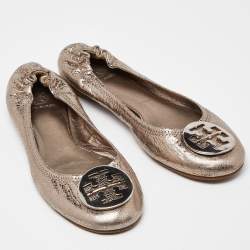 Pre Owned Tory Burch Metallic Leather Minnie Ballet Flats Size 40.5