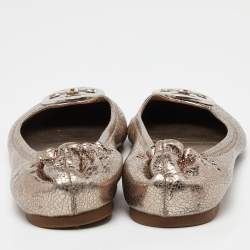 Pre Owned Tory Burch Metallic Leather Minnie Ballet Flats Size 40.5