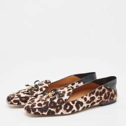 Tory Burch Tricolor Animal Print Calf Hair and Leather Tory Charm Loafers Size 37.5 