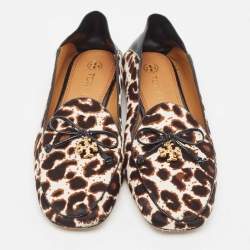 Tory Burch Tricolor Animal Print Calf Hair and Leather Tory Charm Loafers Size 37.5 