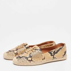 Pre Owned Tory Burch Brown/Beige Python Embossed Minnie Ballet Flats Size 38