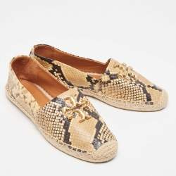 Pre Owned Tory Burch Brown/Beige Python Embossed Minnie Ballet Flats Size 38