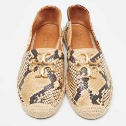 Pre Owned Tory Burch Brown/Beige Python Embossed Minnie Ballet Flats Size 38