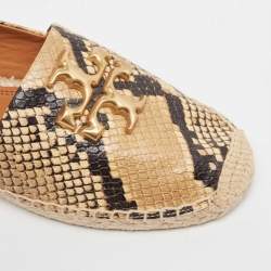 Pre Owned Tory Burch Brown/Beige Python Embossed Minnie Ballet Flats Size 38