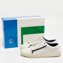 Tory Burch White Leather Ruffle Low Top Sneakers Size 38.5