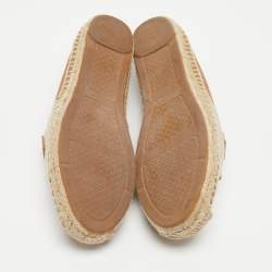 Pre Owned Tory Burch Tan/Beige Canvas Espadrilles Flats Size 38.5