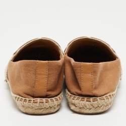 Pre Owned Tory Burch Tan/Beige Canvas Espadrilles Flats Size 38.5