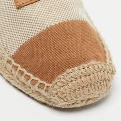 Pre Owned Tory Burch Tan/Beige Canvas Espadrilles Flats Size 38.5