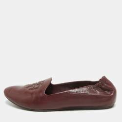 Tory Burch  Burgundy Leather Scrunch Reva Ballet Flats Size 38