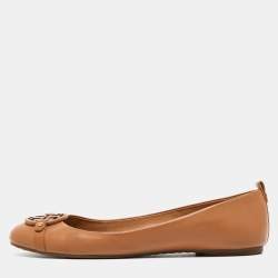 Pre Owned Tory Burch Brown Leather Ballet Flats Size 41 