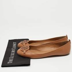 Pre Owned Tory Burch Brown Leather Ballet Flats Size 41 