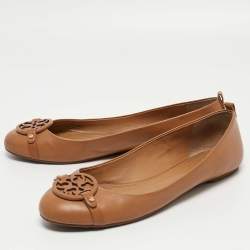 Pre Owned Tory Burch Brown Leather Ballet Flats Size 41 