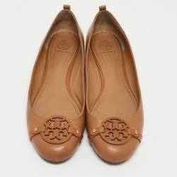 Pre Owned Tory Burch Brown Leather Ballet Flats Size 41 