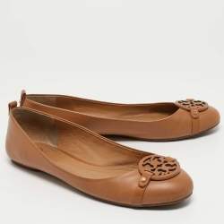 Pre Owned Tory Burch Brown Leather Ballet Flats Size 41 