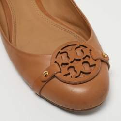 Pre Owned Tory Burch Brown Leather Ballet Flats Size 41 