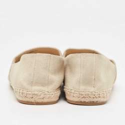 Pre Owned Tory Burch Grey/Black Suede and Leather Pearl Embellished Slip On Espadrilles Flats Size 39