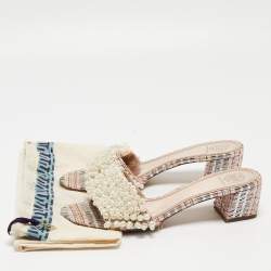 Pre Owned Tory Burch Multicolor Fabric and Tatiana Pearl Slide Sandals Size 39