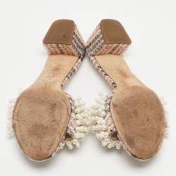 Pre Owned Tory Burch Multicolor Fabric and Tatiana Pearl Slide Sandals Size 39