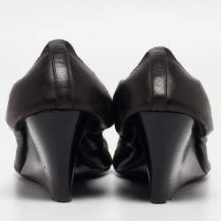 Tory Burch Black Leather Jolie Wedge Cap Toe Pumps Size 40