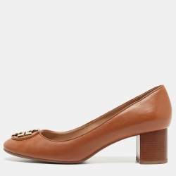 Pre Owned Tory Burch Brown Leather Janey Pumps Size 39.5