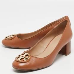 Pre Owned Tory Burch Brown Leather Janey Pumps Size 39.5