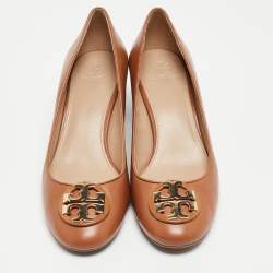 Pre Owned Tory Burch Brown Leather Janey Pumps Size 39.5