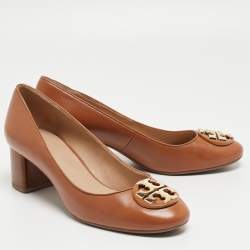 Pre Owned Tory Burch Brown Leather Janey Pumps Size 39.5