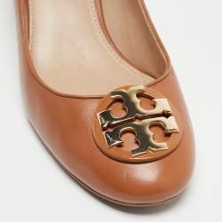 Pre Owned Tory Burch Brown Leather Janey Pumps Size 39.5