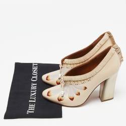 Pre Owned Tory Burch Beige Leather Ankle Booties Size 37.5