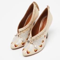 Pre Owned Tory Burch Beige Leather Ankle Booties Size 37.5