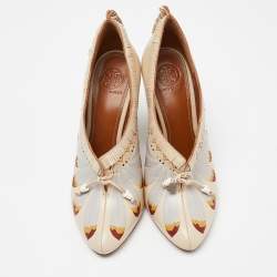 Pre Owned Tory Burch Beige Leather Ankle Booties Size 37.5