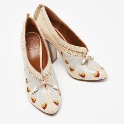 Pre Owned Tory Burch Beige Leather Ankle Booties Size 37.5