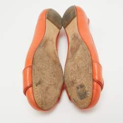 Pre Owned Tory Burch Orange Leather Cline Ballet Flats Size 38.5