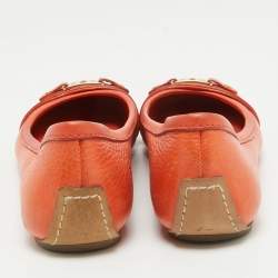Pre Owned Tory Burch Orange Leather Cline Ballet Flats Size 38.5
