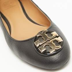Pre Owned Tory Burch Black Leather Claire Ballet Flats Size 37.5