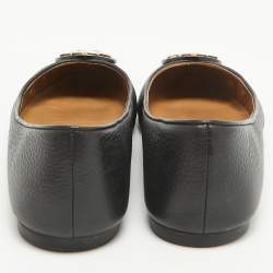 Pre Owned Tory Burch Black Leather Claire Ballet Flats Size 37.5