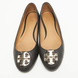 Pre Owned Tory Burch Black Leather Claire Ballet Flats Size 37.5