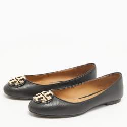 Pre Owned Tory Burch Black Leather Claire Ballet Flats Size 37.5