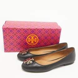 Pre Owned Tory Burch Black Leather Claire Ballet Flats Size 37.5
