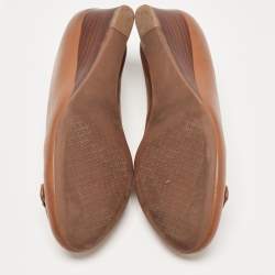 Pre Owned Tory Burch Brown Leather Gabriel Wedge Pumps Size 36