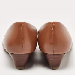 Pre Owned Tory Burch Brown Leather Gabriel Wedge Pumps Size 36