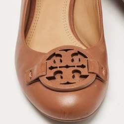 Pre Owned Tory Burch Brown Leather Gabriel Wedge Pumps Size 36