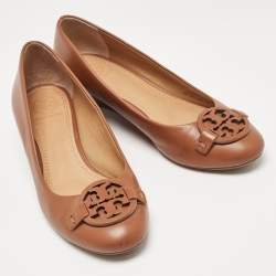 Pre Owned Tory Burch Brown Leather Gabriel Wedge Pumps Size 36
