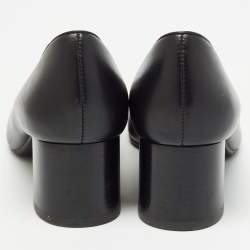 Pre Owned Tory Burch Black Leather Block Heel Pumps Size 35.5
