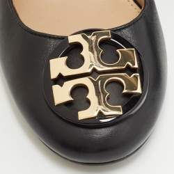 Pre Owned Tory Burch Black Leather Block Heel Pumps Size 35.5