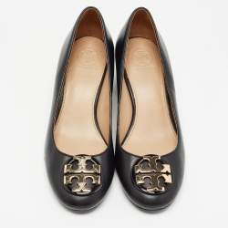 Pre Owned Tory Burch Black Leather Block Heel Pumps Size 35.5
