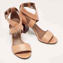 Tory Burch Beige Leather Jones Ankle Strap Sandals Size 37.5