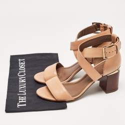 Tory Burch Beige Leather Jones Ankle Strap Sandals Size 37.5